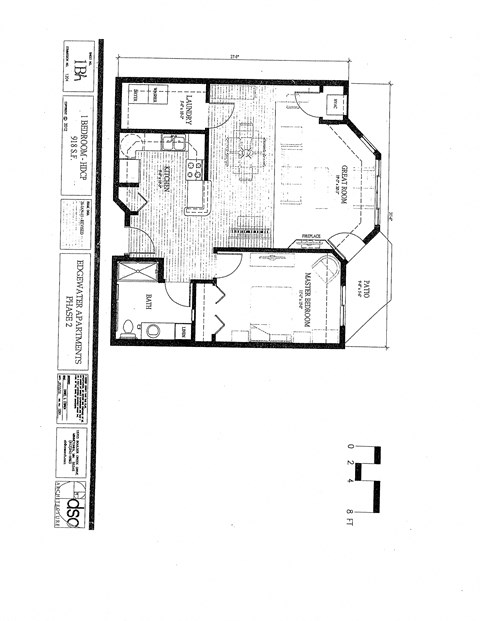 Floor plan for 1 bed, 1 bath, 918 sqft